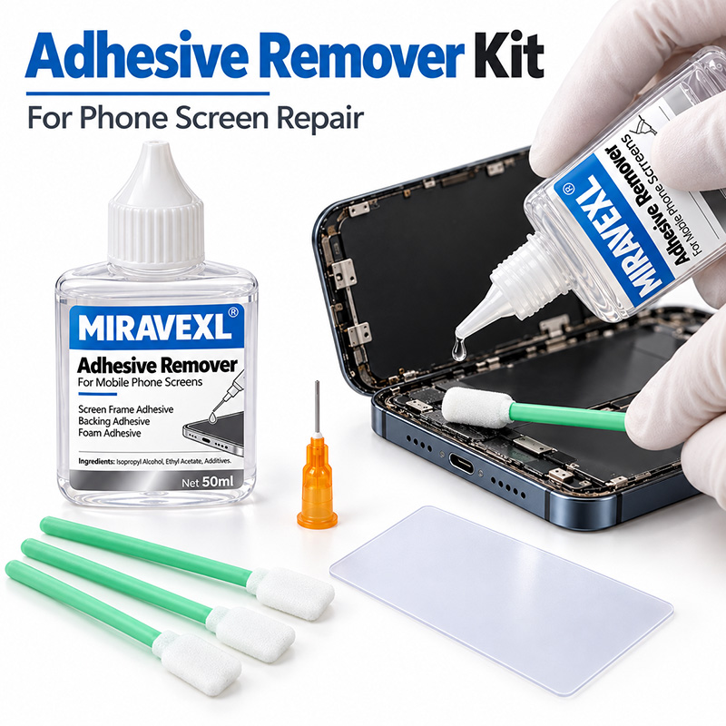 Lcd Screen Adhesive - 携帯電話のフレーム裏側の熱可塑性フォーム接着剤を安全に除去するための、針状の綿棒と液晶画面用接着剤除去液のセット。
