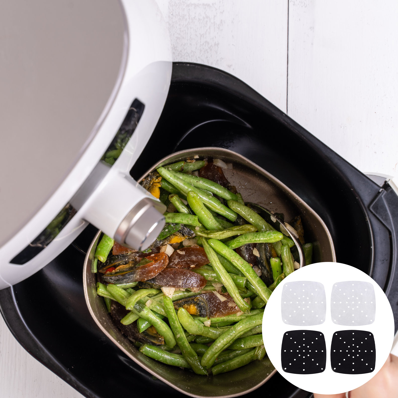 耐熱性エアフライヤーマット4枚セット。焦げ付き防止加工、蒸し - Heat Mat Silicone のレビューと価格